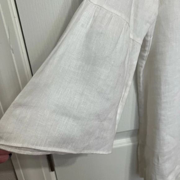 Talbots 100% Linen White Embroidered Fish  Shirt Bell Sleeves Size M - Picture 11 of 13